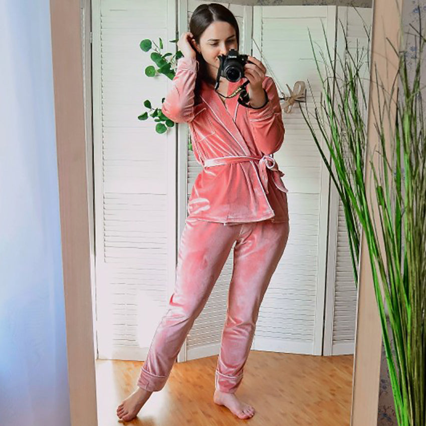 Ladies Long Sleeve Nightgown Set