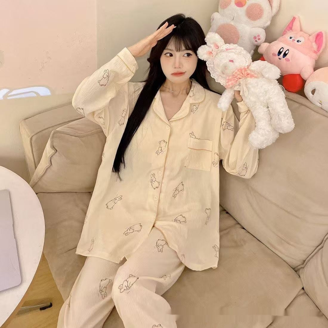 Graphic Long Sleeve Pajama Cardigan Lounge Set