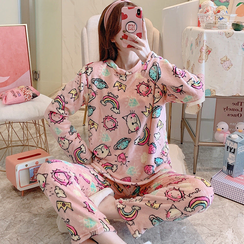 Flannel Long Sleeve Thicken Plus Fleece Homewear
