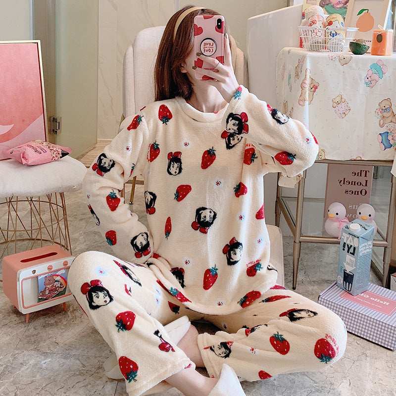 Flannel Long Sleeve Thicken Plus Fleece Homewear