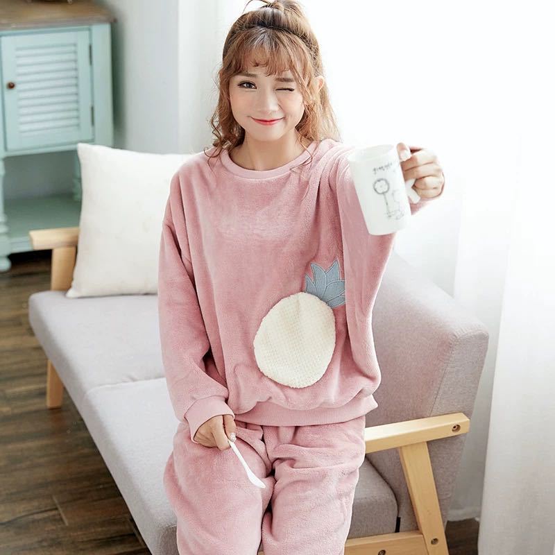 Flannel Long Sleeve Thicken Plus Fleece Homewear