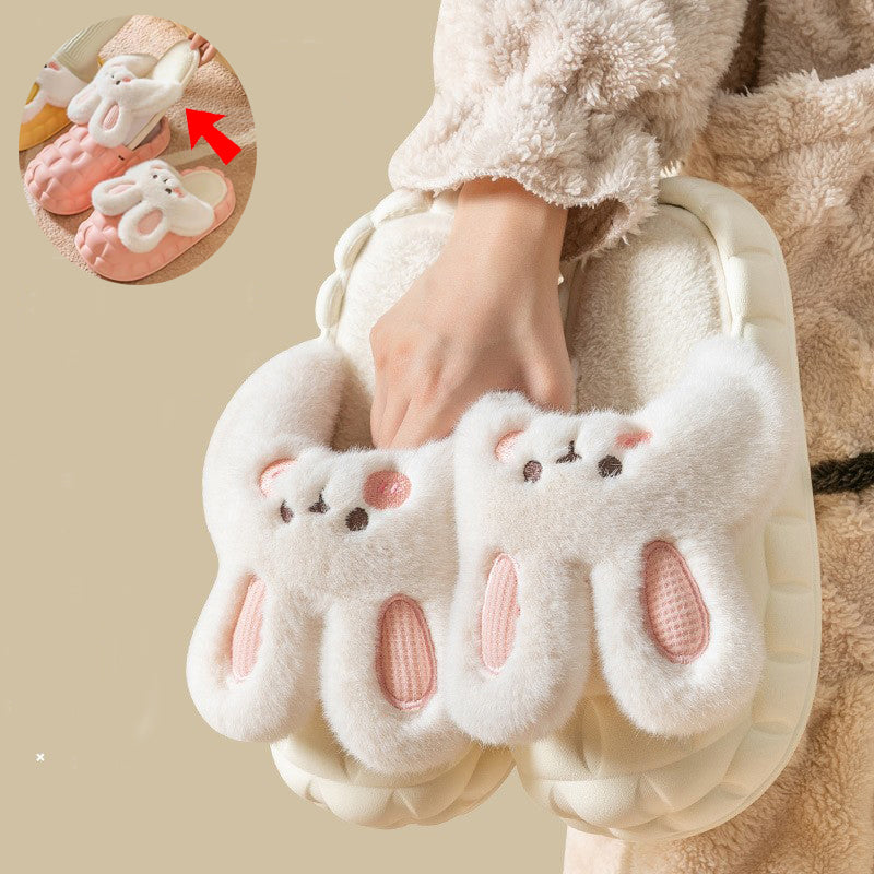 Cute Rabbit Fuzzy Slippers Women Detachable Washable House Shoes