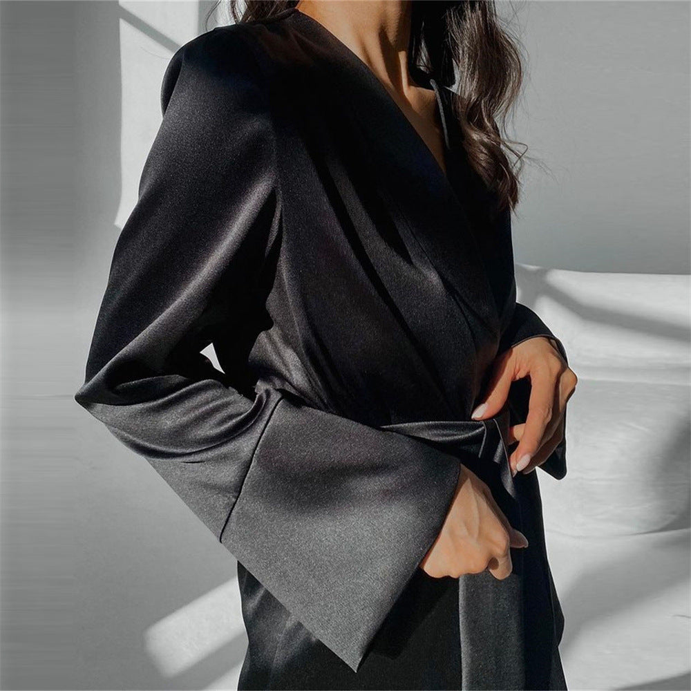 Satin Two Piece Loose Cardigan Pajama Set