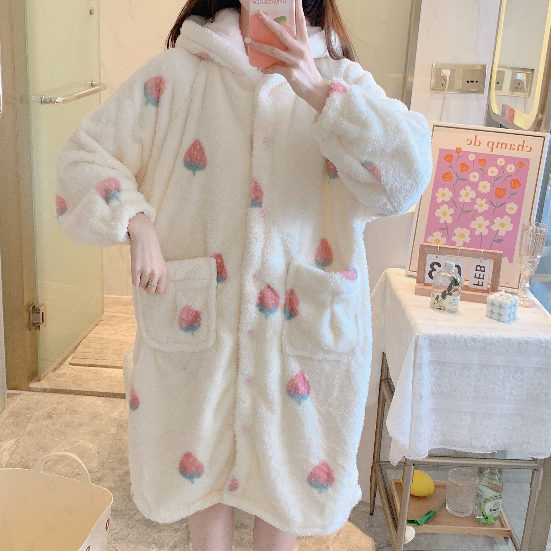 Strawberry Embroidered Nightgown Robe