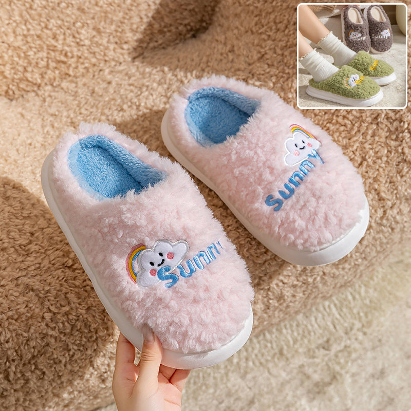 Womens Cute Cartoon Cotton Thick Bottom Home Slippers