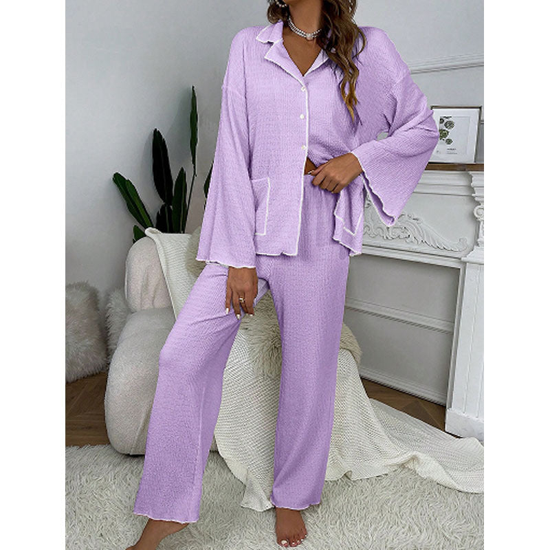 Textured Comfort Button-up Lounge  Pajama Set