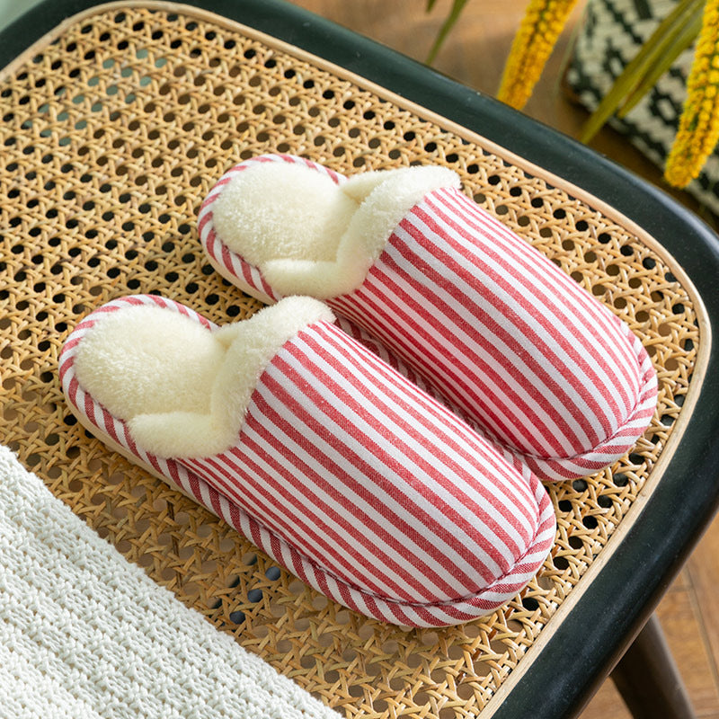 Fashion Striped Non-slip Thick Sole Plush House Shoes