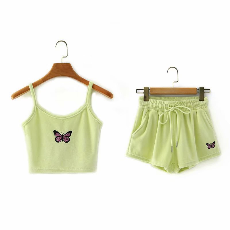 Summer Butterfly Embroidery Top and Bottom