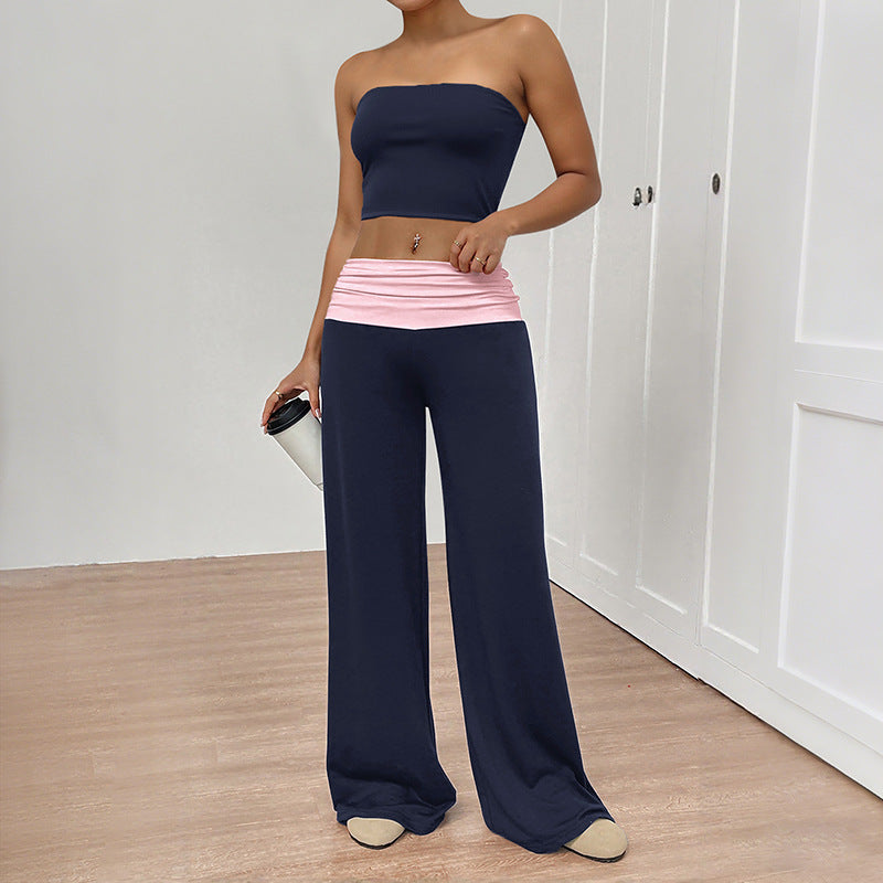 Sweet And Cool Casual Two-piece Contrast-color Lounge Pants Set