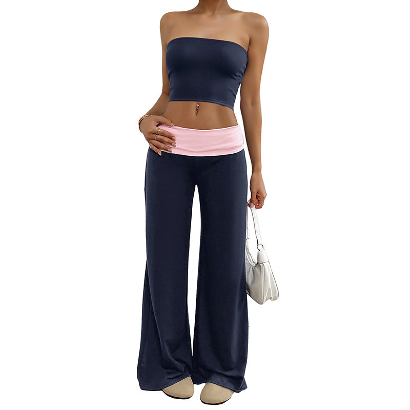 Sweet And Cool Casual Two-piece Contrast-color Lounge Pants Set