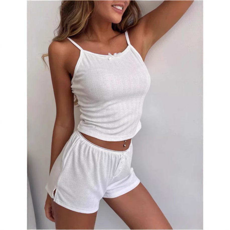 Jacquard Hollow-out Pajama Set Fitted Vest Shorts Sexy Two-piece