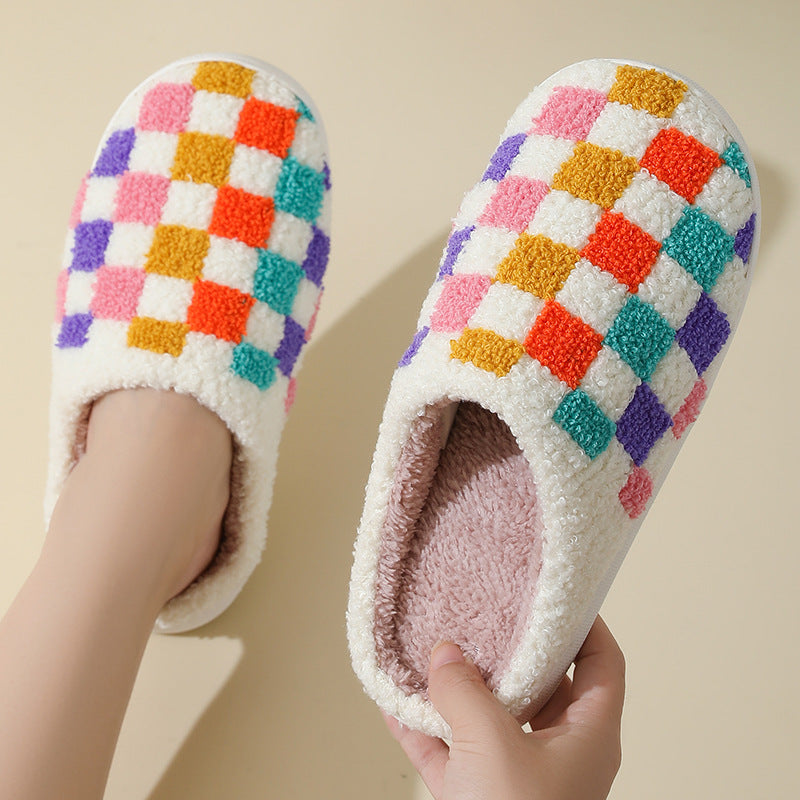 Fashion Colorful Checkerboard Home Slippers