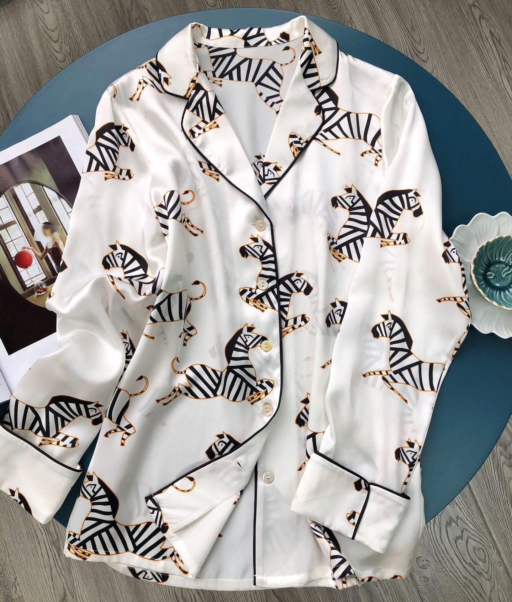 Zebra Print Mulberry Silk Luxury Pajama Set