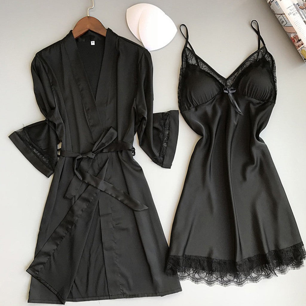 Sexy Ice Silk Comfortable Bathrobe Lace Dress