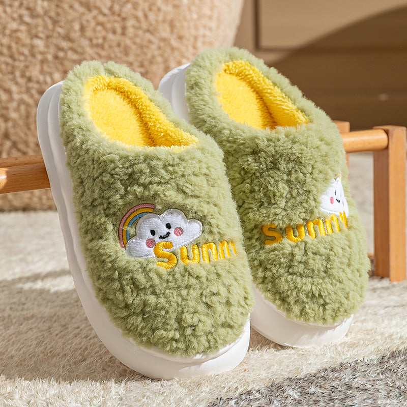 Womens Cute Cartoon Cotton Thick Bottom Home Slippers