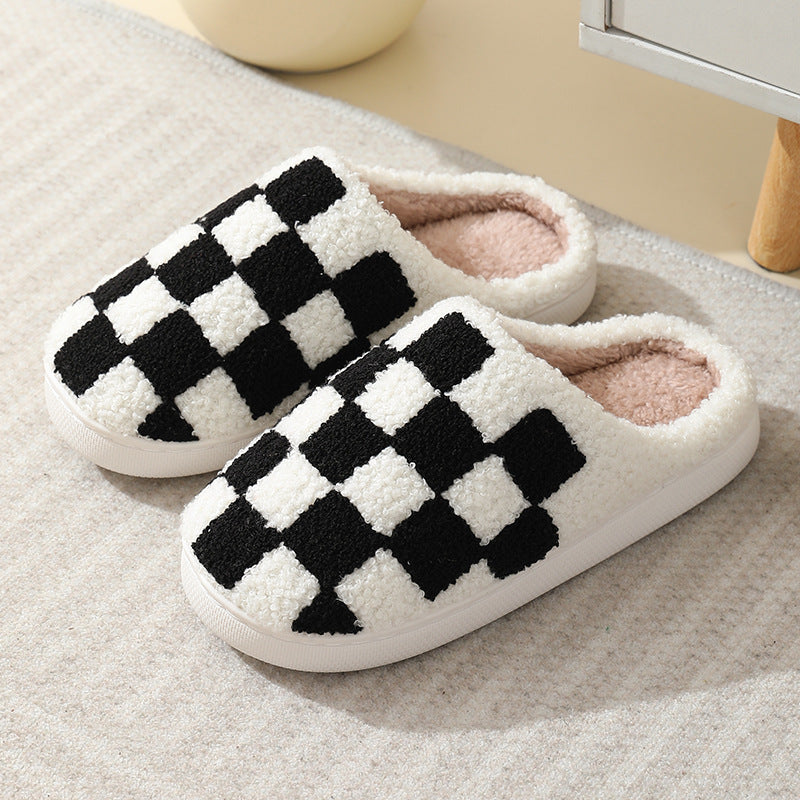 Checkerboard Print Floor Warm Cotton Slippers