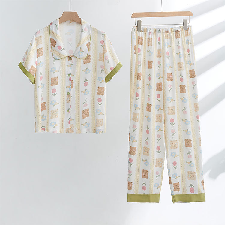 Women's Satin Home Wear Long Sleeved Pajama Set