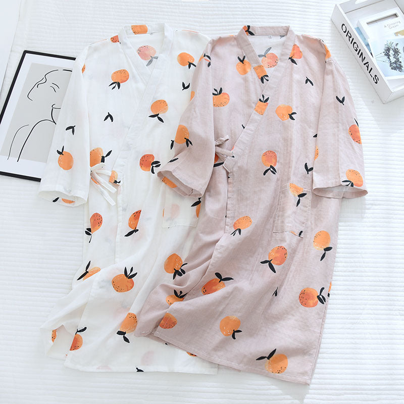 Cotton Japanese Style Long Sleeved Cute Sweat Steamed Cotton Nightgown