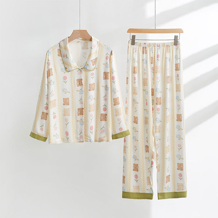 Women's Satin Home Wear Long Sleeved Pajama Set