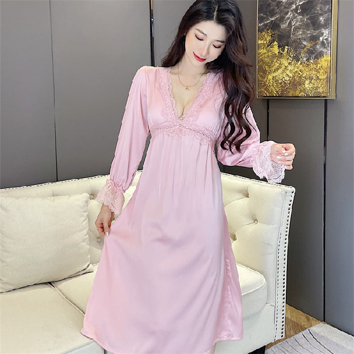Women's Lace V-Tie Satin Nightdress