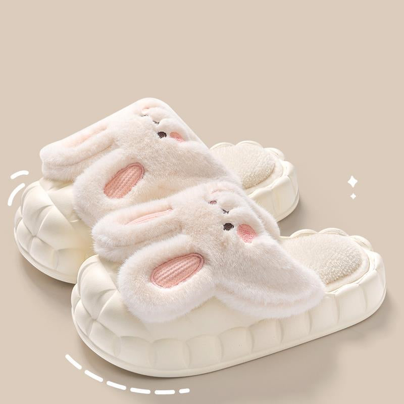 Cute Rabbit Fuzzy Slippers Women Detachable Washable House Shoes