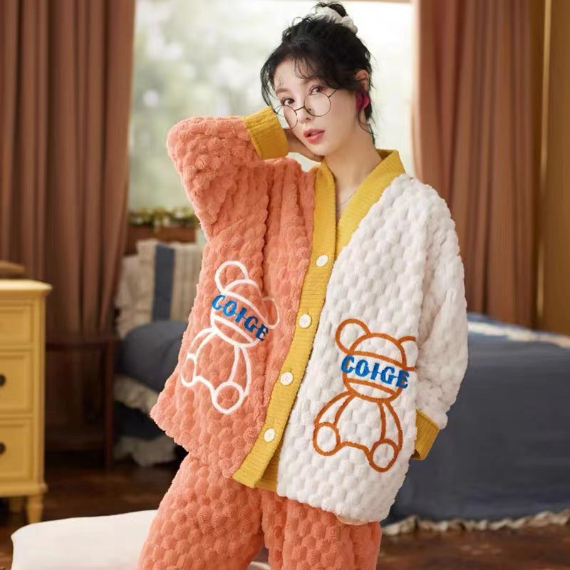 Cute Cartoon Flannel Warm Loungewear