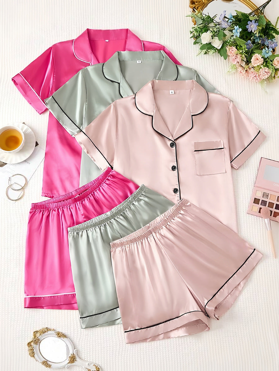 Short-sleeve Satin Three-piece Pajama Sets
