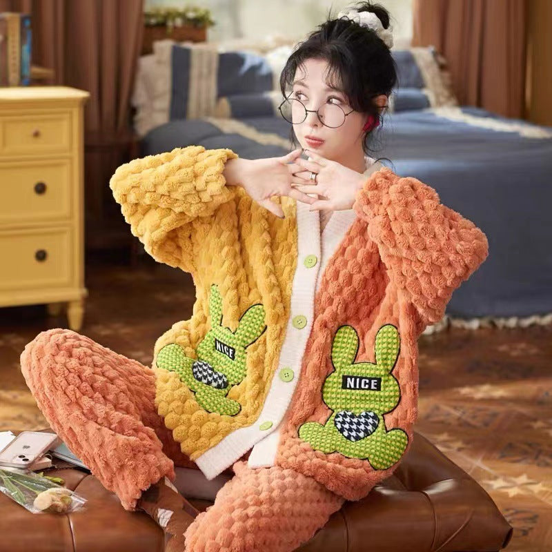 Cute Cartoon Flannel Warm Loungewear