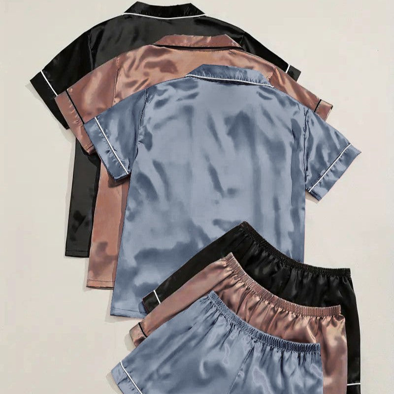 Short-sleeve Satin Three-piece Pajama Sets