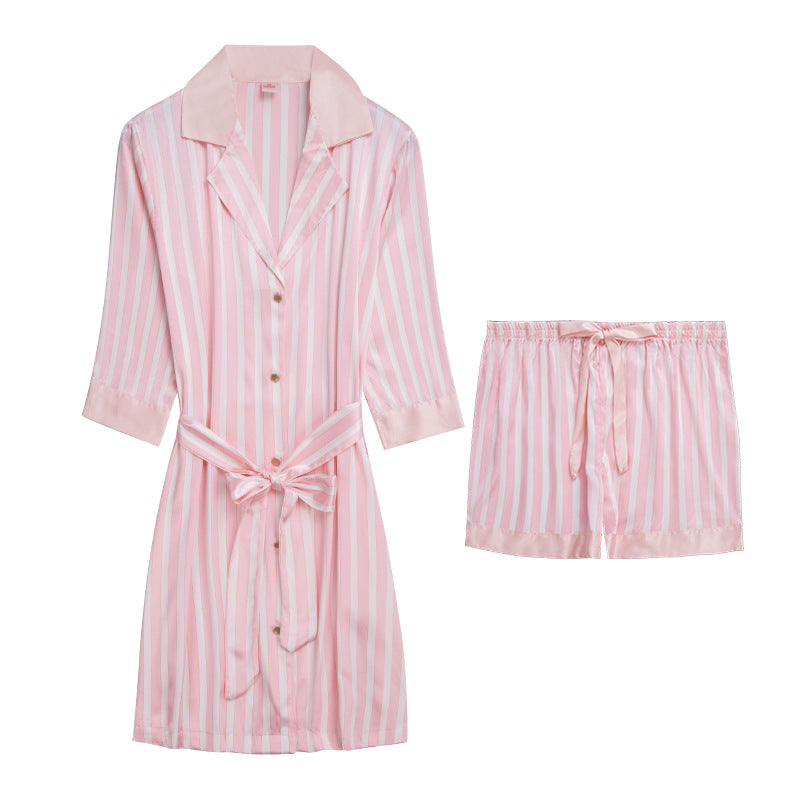 Ladies Silk Pajama Robe and Shorts Set