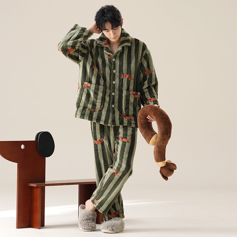 Coral Fleece Sausage Dog Cartoon Thermal Homewear Suit