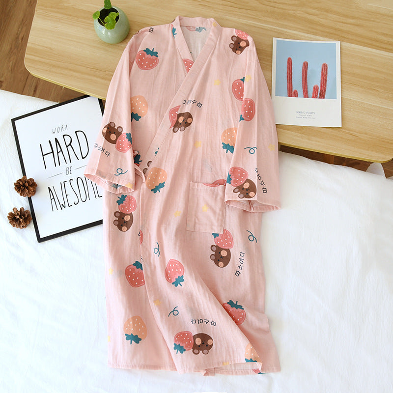 Cotton Japanese Style Long Sleeved Cute Sweat Steamed Cotton Nightgown