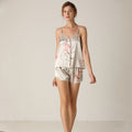 Silk Floral Color Pajamas Shorts Two-piece Set