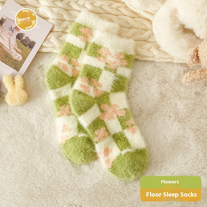 Mink Fur Socks Cartoon Animal Cute Warm Sleep