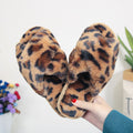 Cross-strap Fuzzy Slippers Leopard Plush House Shoes