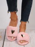 Fluffy Plush Heart Emblem Flip Flops