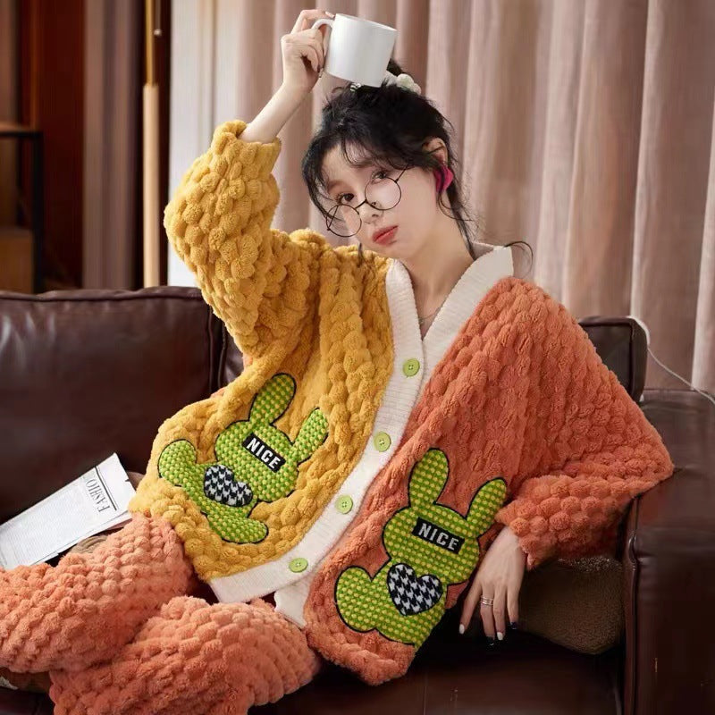 Cute Cartoon Flannel Warm Loungewear