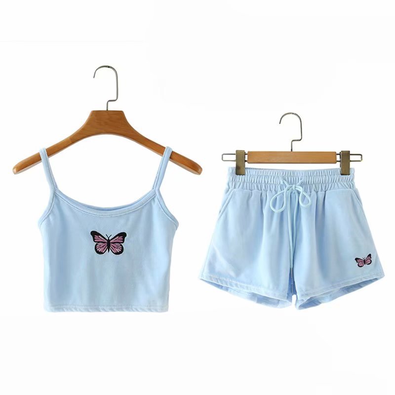 Summer Butterfly Embroidery Top and Bottom