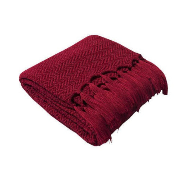 Red Warm Cozy Knitted Throw Blankets 130cm X160cm