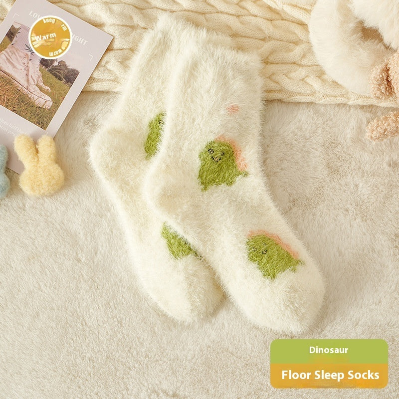 Mink Fur Socks Cartoon Animal Cute Warm Sleep