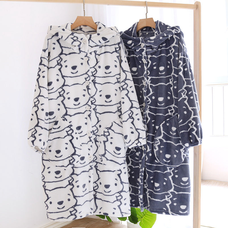 Plush Flannel Cartoon Hooded Nightgown