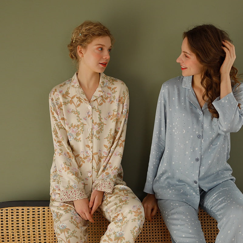 Women's Elegant Natural Satin Print Pajama Set