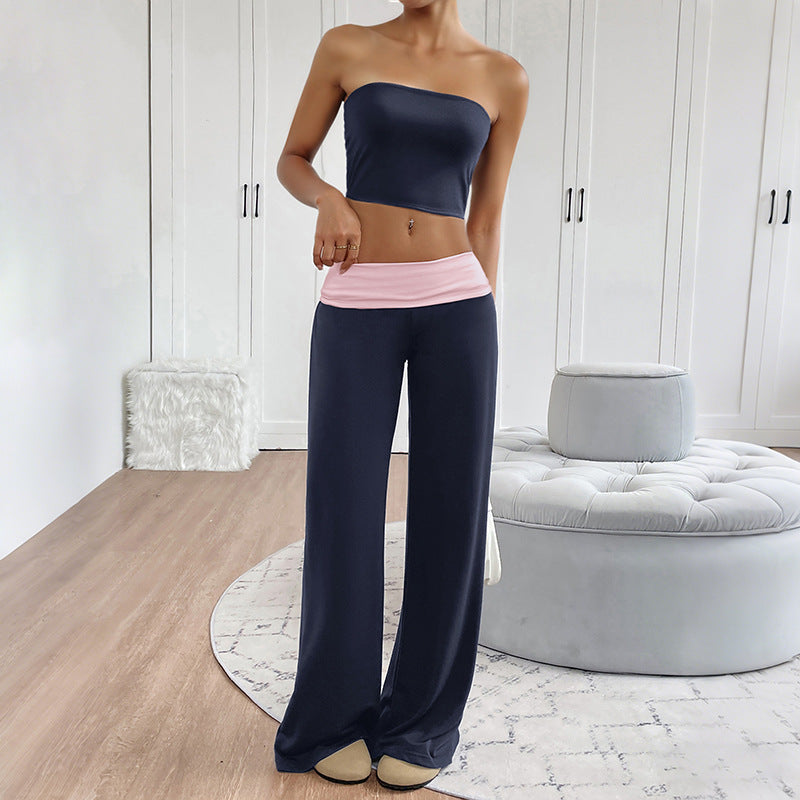 Sweet And Cool Casual Two-piece Contrast-color Lounge Pants Set