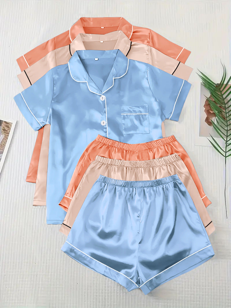 Short-sleeve Satin Three-piece Pajama Sets