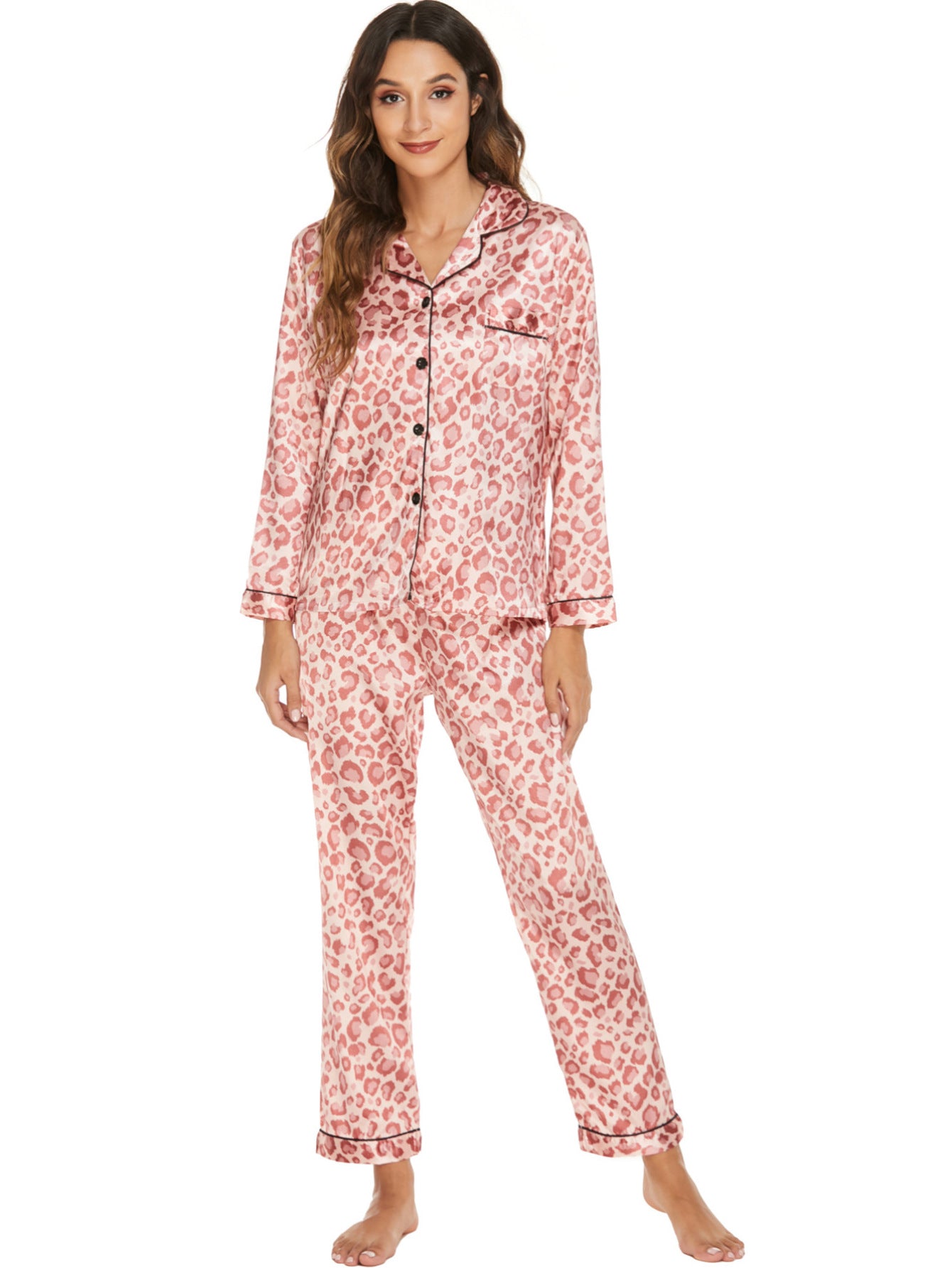 Two-piece Stretch Satin Home Wear Pajamas