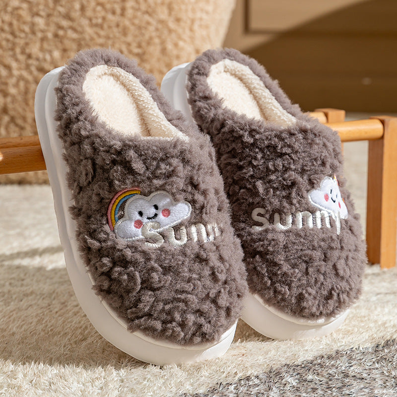 Womens Cute Cartoon Cotton Thick Bottom Home Slippers