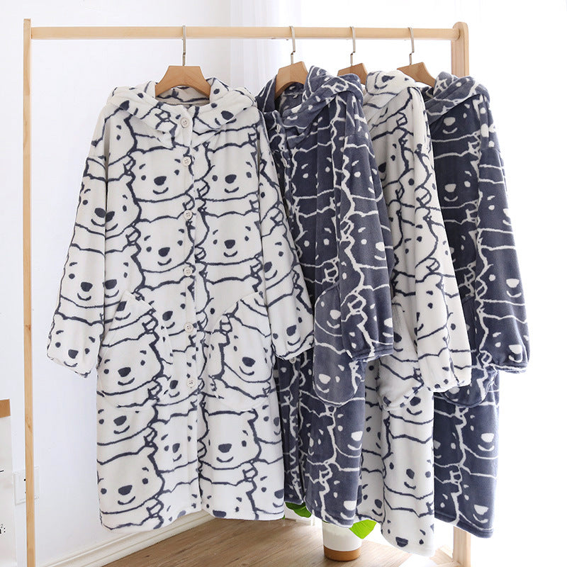 Plush Flannel Cartoon Hooded Nightgown