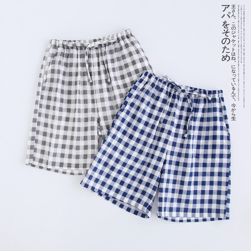 Lattice Style Pure Cotton Gauze Shorts with Simple Elastic Waist