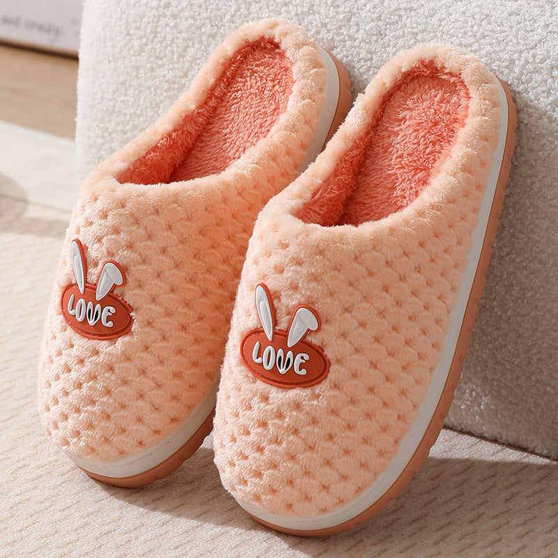Plaid Cute Rabbit Design Home Slippers Winter Warm Thick-soled Cotton House Shoes