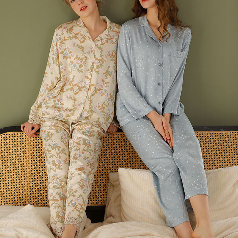Women's Elegant Natural Satin Print Pajama Set